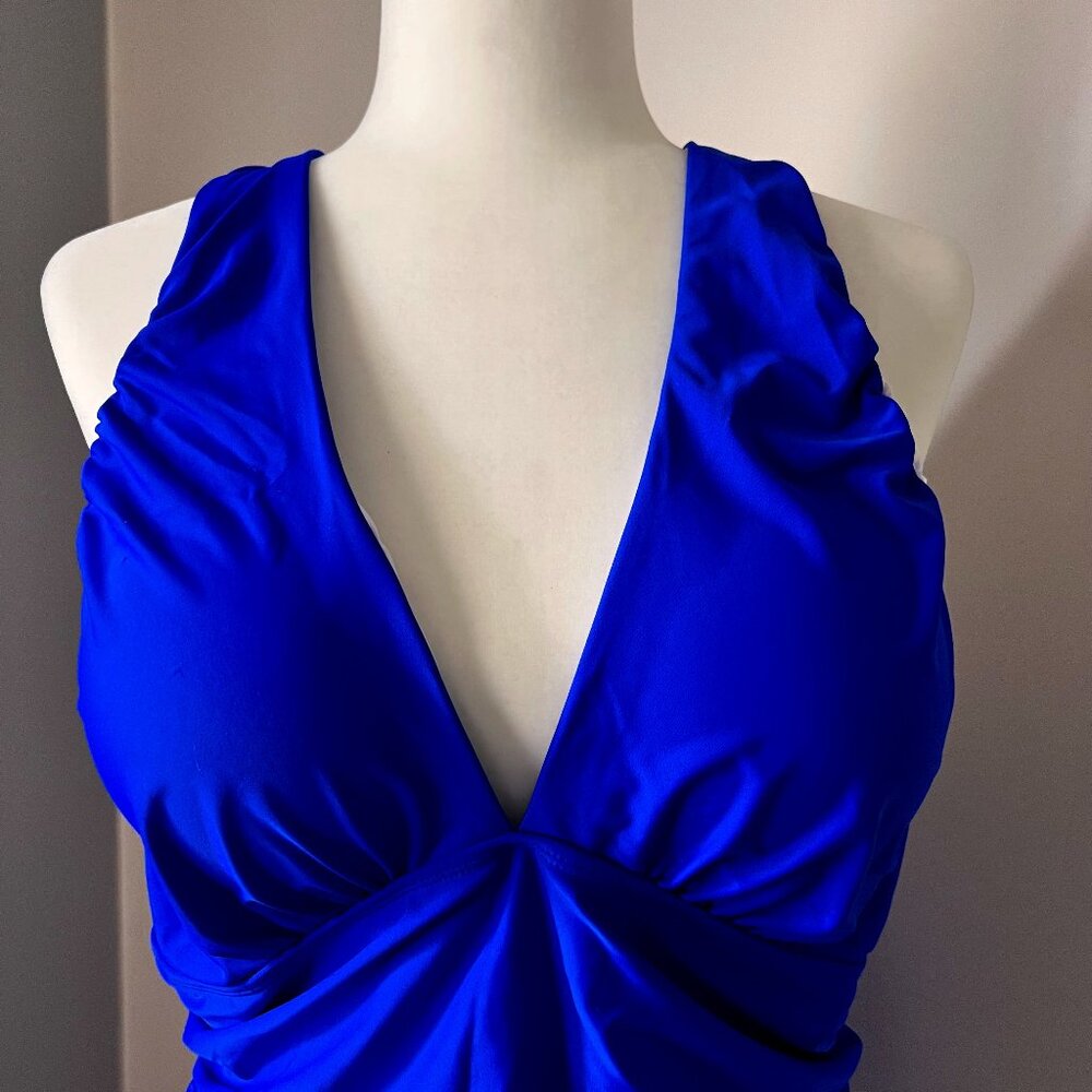 YouDiAn Electric Blue One Piece Swimsuit Stretch Criss Cross Back NWT